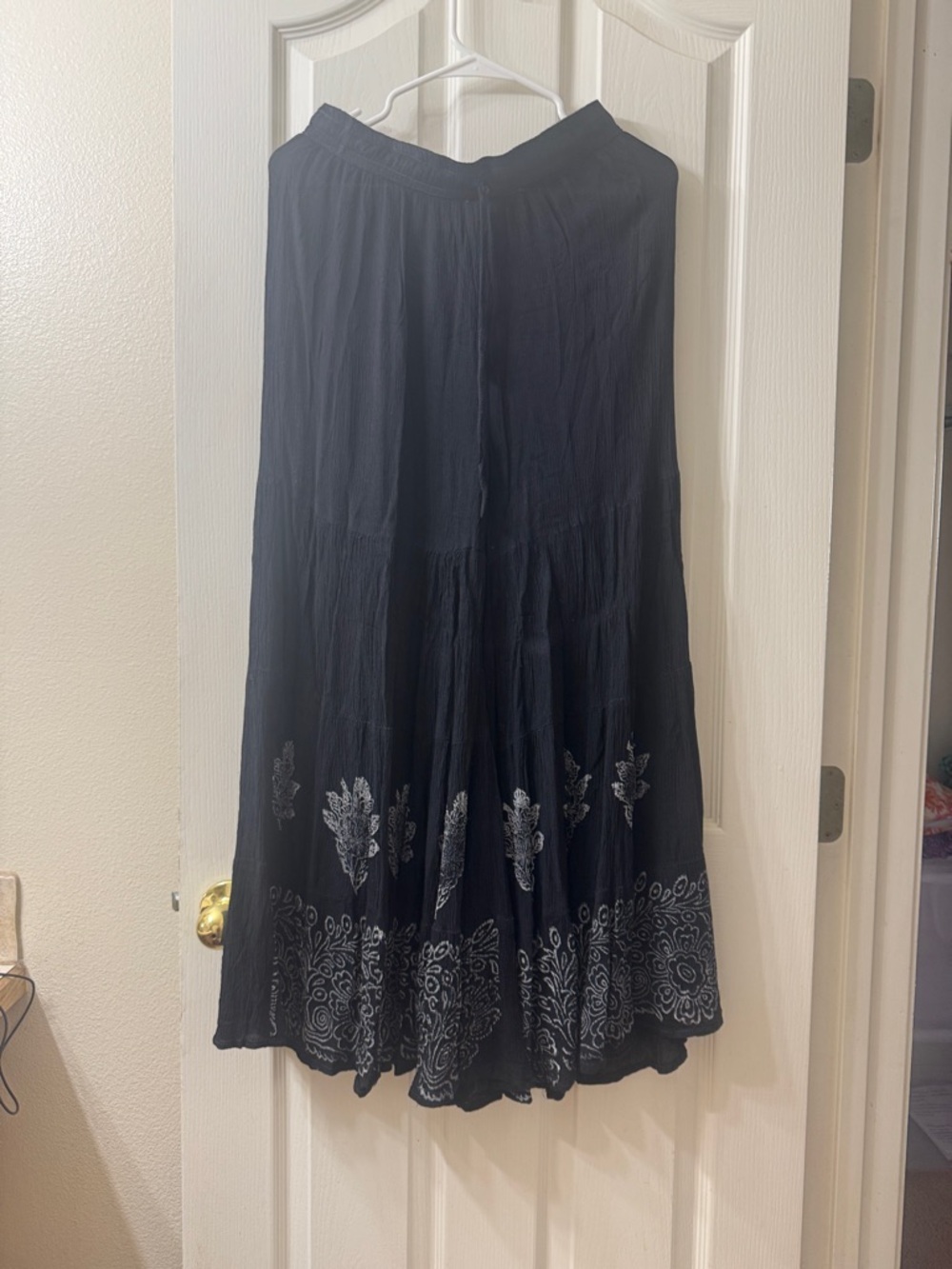 Rhea Black flowy boho pants with  Floral Accents